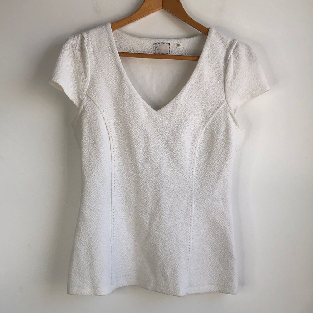 Anthropologie Postmark White V-Neck Short Sleeve Top
